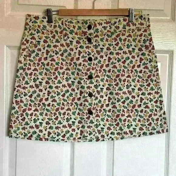 J Crew Mercantile Cotton Denim Style Floral A line Skirt Button Front Skirt 8 - Picture 1 of 10